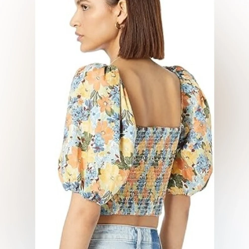 Abercrombie & Fitch Square Neck Ruched Puff Sleeve floral Top 35432